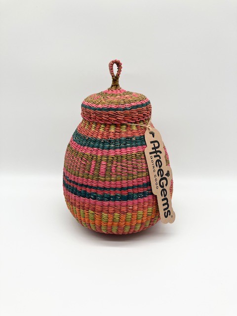 Bolga Dekokorb mit Deckel, fair produziert in Ghana